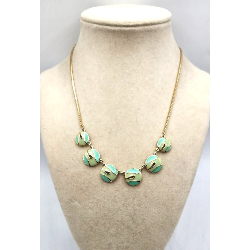 Seafoam Green, Gold Accent Discs On Chain - 16"